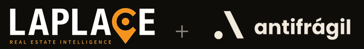 Laplace Real Estate Intelligence and Gabinete Antifrágil, the two logos side by side on a black ground.